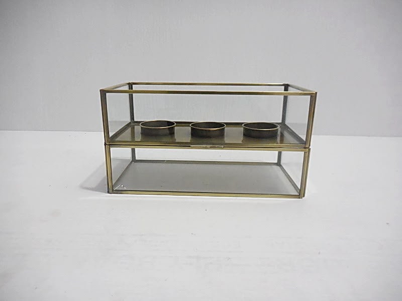 Rectangular metal and glass tealight holder