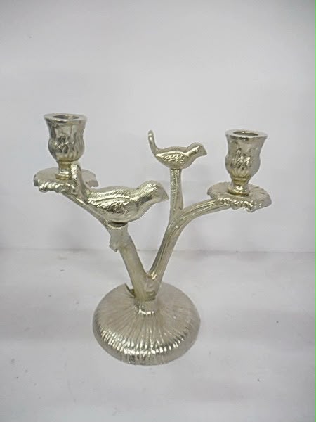 Branch-form three-arm metal candelabra