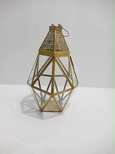 Gold-tone geometric metal lantern
