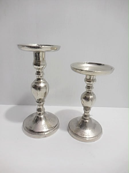 Pair of silver-tone metal candle holders